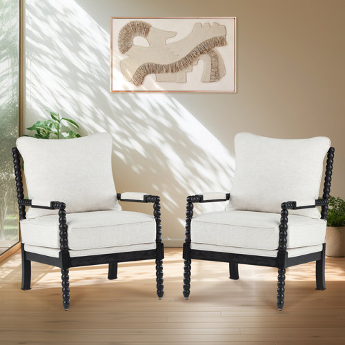 Ocelia Elegant 25.5" Wide Spindle Leg Accent Chair With Cushioned Back And Seat (Set of 2)